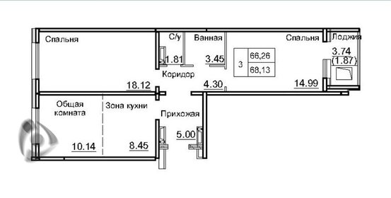 Квартира 68,1 м², 3-комнатная - изображение 1