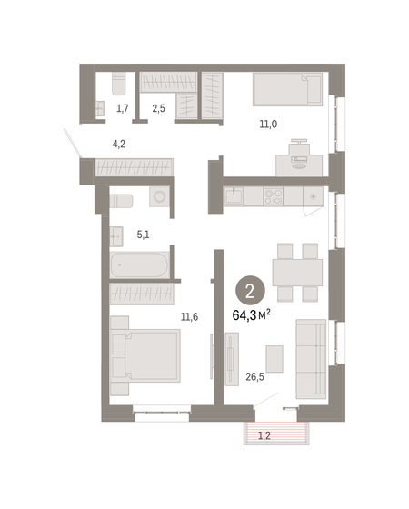 64,4 м², 2-комнатная квартира 21 340 000 ₽ - изображение 1