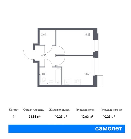 31,9 м², 1-комнатная квартира 11 297 622 ₽ - изображение 1