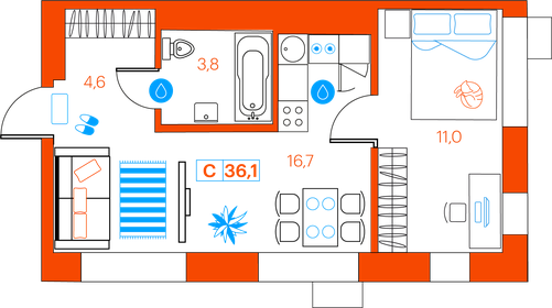 35,8 м², 1-комнатная квартира 4 930 000 ₽ - изображение 13