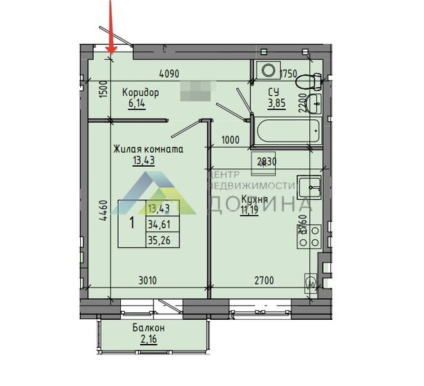 35,3 м², 1-комнатная квартира 3 270 000 ₽ - изображение 1