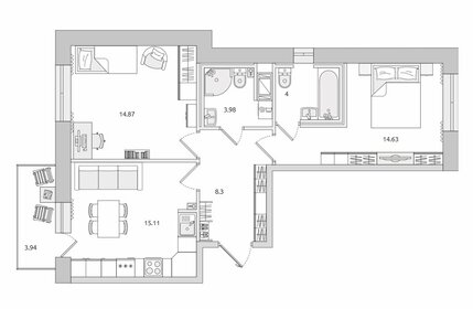 Квартира 64,8 м², 2-комнатная - изображение 1