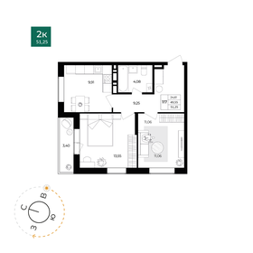 Квартира 49,6 м², 2-комнатная - изображение 1