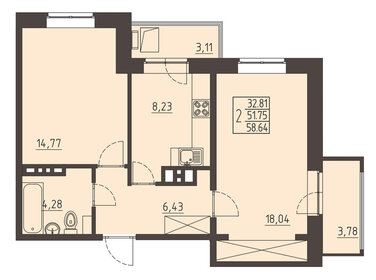 Квартира 58,6 м², 2-комнатная - изображение 1