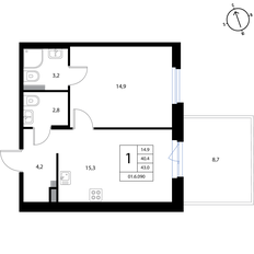 Квартира 43 м², 1-комнатная - изображение 2