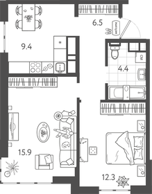 Квартира 49,7 м², 2-комнатная - изображение 1