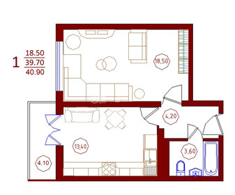 39 м², 1-комнатная квартира 4 000 000 ₽ - изображение 85