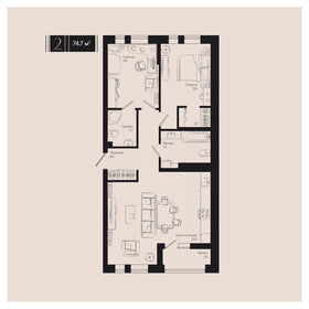 Квартира 74,7 м², 2-комнатная - изображение 1