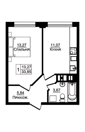 33,9 м², 1-комнатная квартира 5 340 000 ₽ - изображение 1