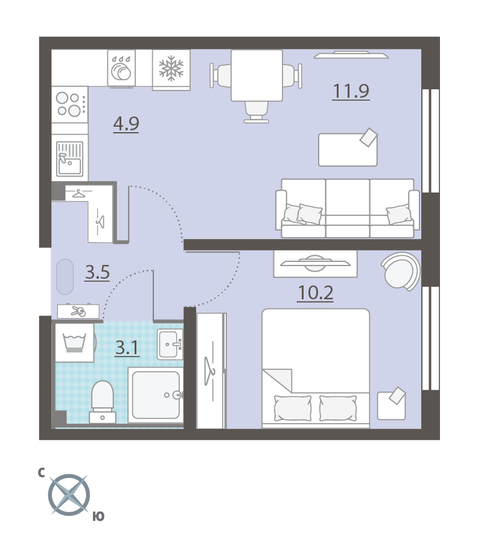 33,6 м², 1-комнатная квартира 3 964 262 ₽ - изображение 1