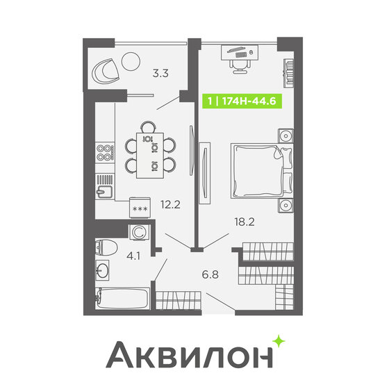 44,6 м², 1-комнатные апартаменты 11 743 706 ₽ - изображение 1
