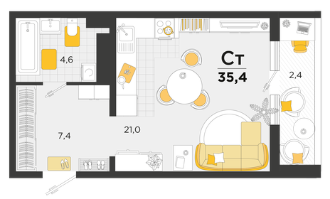 35,4 м², 1-комнатная квартира 6 410 940 ₽ - изображение 1