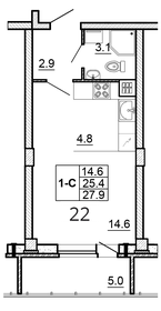 Квартира 27,9 м², студия - изображение 1