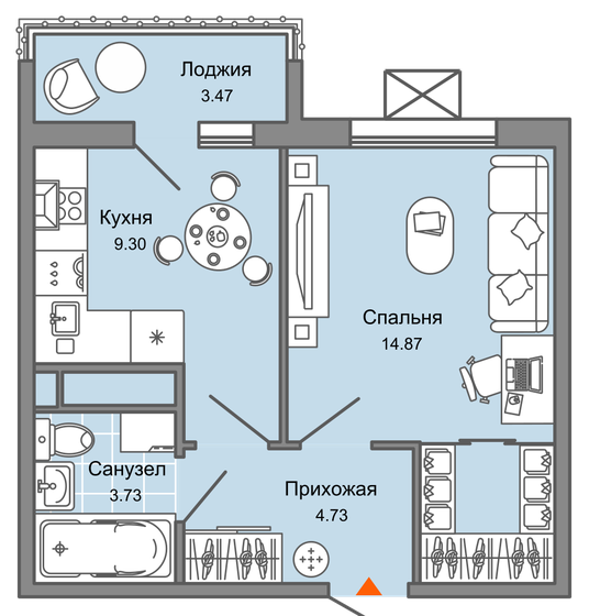 34 м², 1-комнатная квартира 3 921 617 ₽ - изображение 1