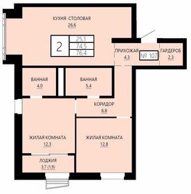 Квартира 76,4 м², 2-комнатная - изображение 1