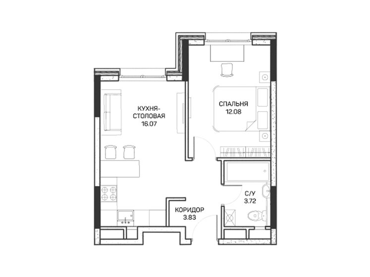 35,7 м², 1-комнатные апартаменты 7 656 810 ₽ - изображение 1