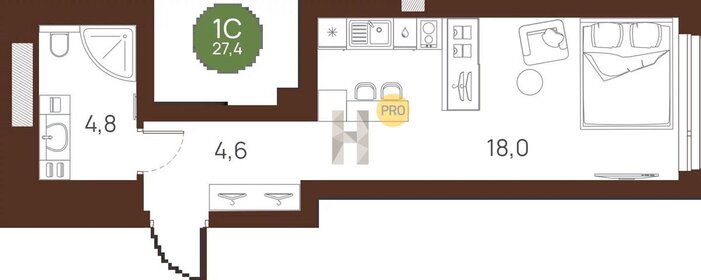 Квартира 27 м², студия - изображение 1