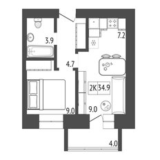 Квартира 34,9 м², 2-комнатная - изображение 3