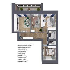 Квартира 73 м², 3-комнатная - изображение 5