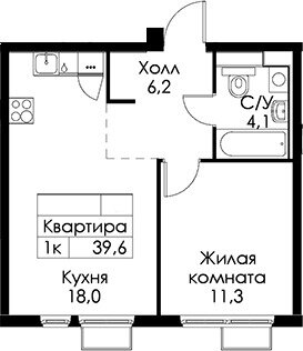 40,5 м², 1-комнатная квартира 6 255 000 ₽ - изображение 1