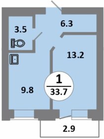 Квартира 33,7 м², 1-комнатная - изображение 1