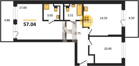 Квартира 57 м², 2-комнатная - изображение 1