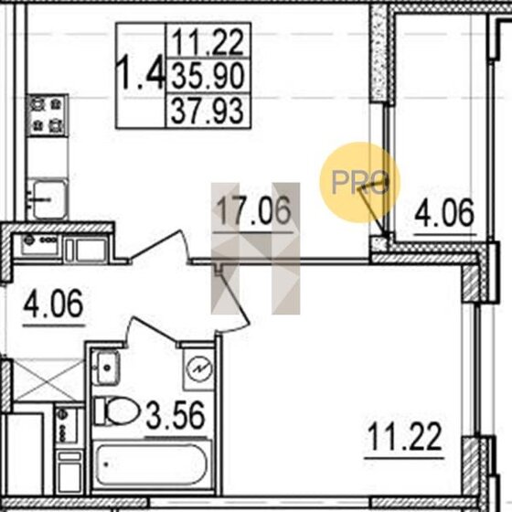 35,9 м², 1-комнатная квартира 11 800 000 ₽ - изображение 1