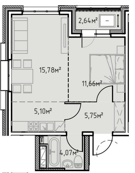 45 м², 1-комнатная квартира 6 795 000 ₽ - изображение 1
