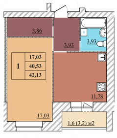 44,2 м², 1-комнатная квартира 4 600 960 ₽ - изображение 46