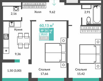 Квартира 58,6 м², 2-комнатная - изображение 1