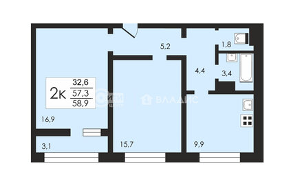 Квартира 58,9 м², 2-комнатная - изображение 2