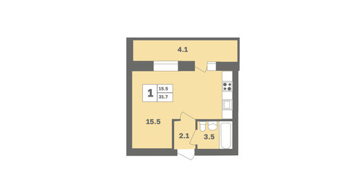 Квартира 31,7 м², 1-комнатная - изображение 1