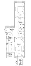 Квартира 75,9 м², 2-комнатная - изображение 1