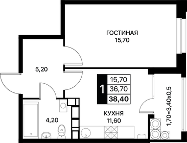 36 м², 1-комнатная квартира 4 500 000 ₽ - изображение 80