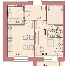 Квартира 34,2 м², 1-комнатная - изображение 2