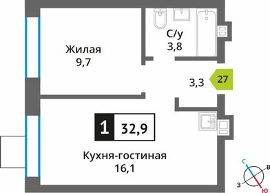 32,3 м², 1-комнатная квартира 6 195 140 ₽ - изображение 18