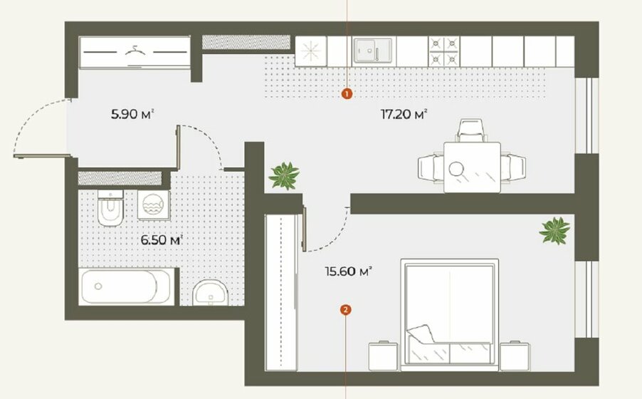 46,3 м², 1-комнатная квартира 14 075 000 ₽ - изображение 1