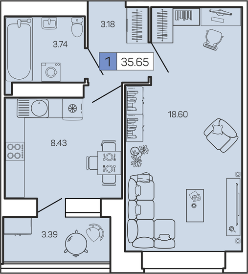 35,7 м², 1-комнатная квартира 5 380 356 ₽ - изображение 1