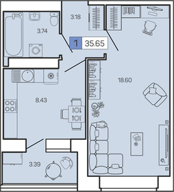 Квартира 35,7 м², 1-комнатная - изображение 1