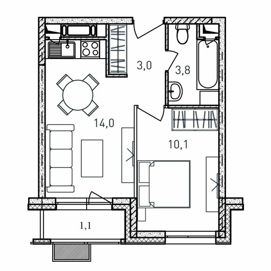 32 м², 1-комнатная квартира 6 080 000 ₽ - изображение 46