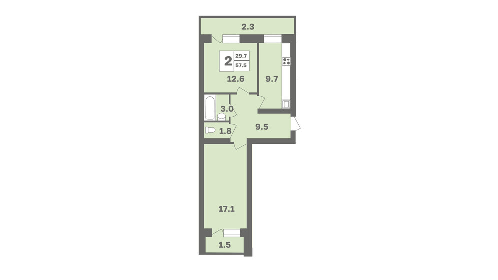 57,5 м², 2-комнатная квартира 5 571 750 ₽ - изображение 1