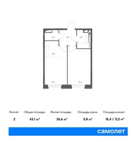 Квартира 43,1 м², 1-комнатная - изображение 1