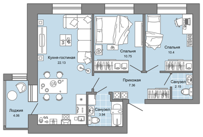 65 м², 3-комнатная квартира 6 515 290 ₽ - изображение 31