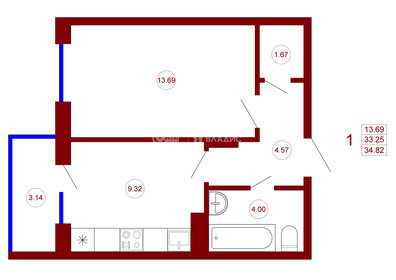 Квартира 34,8 м², 1-комнатная - изображение 1