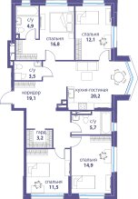 Квартира 111,9 м², 4-комнатная - изображение 1