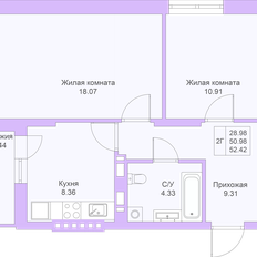 Квартира 52,4 м², 2-комнатная - изображение 3
