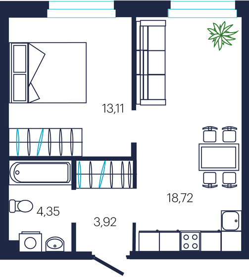 40,1 м², 1-комнатная квартира 4 895 000 ₽ - изображение 1