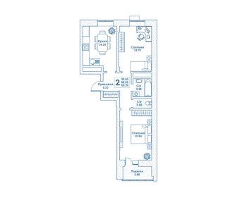 60,4 м², 2-комнатная квартира 6 642 900 ₽ - изображение 13