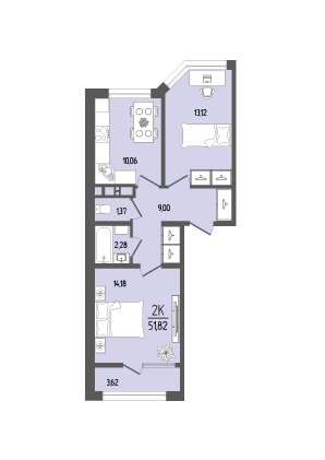 51,8 м², 2-комнатная квартира 6 370 000 ₽ - изображение 1