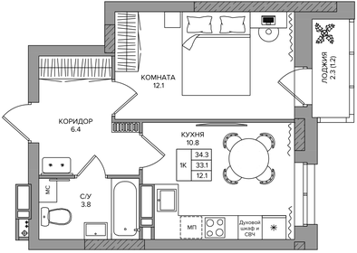37 м², 2-комнатная квартира 4 773 000 ₽ - изображение 6